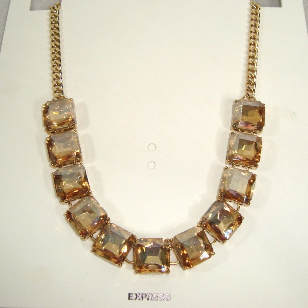 NEW! EXPRESS Topaz Colored Faceted Stones 18" Statement Necklace